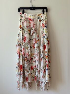 Alice + Olivia Floral Lace Asymmetrical Ruffle Skirt NWT Size 2 Designer